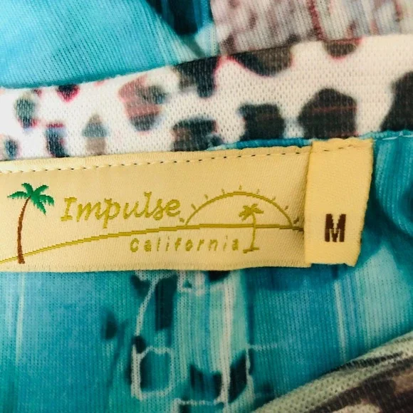 Impulse California Animal Print Rhinestone Tunic Dress Womens M Asymmetric BOHO - Picture 8 of 11